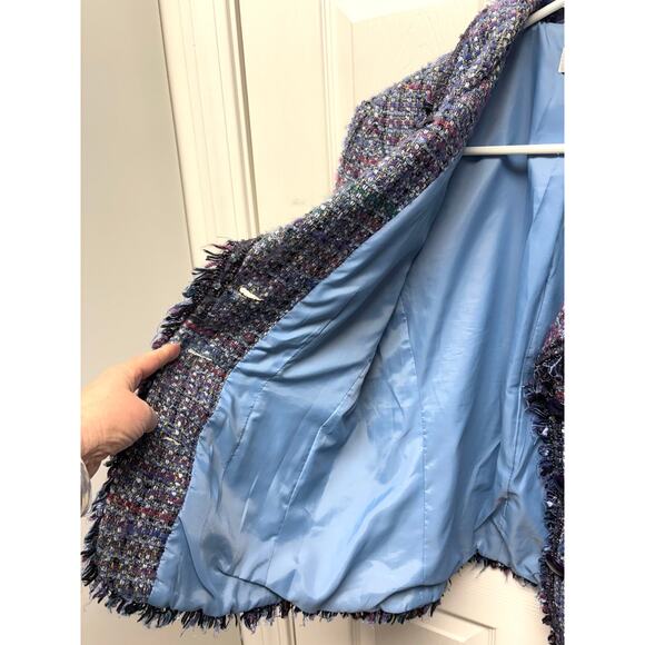 Designs by Seymour Blue Tweed Wool Blend Vintage Blazer, Weaved, Women’s Size 10 - Picture 6 of 8